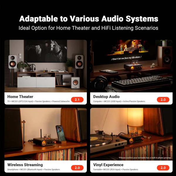 Fosi Audio-MC331 Tube Integrated Bluetooth Amplifier with DAC - Image 9