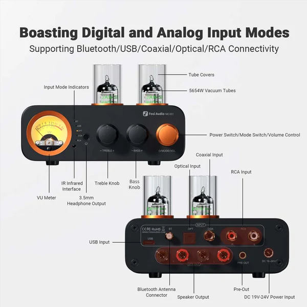 Fosi Audio-MC331 Tube Integrated Bluetooth Amplifier with DAC - Image 10